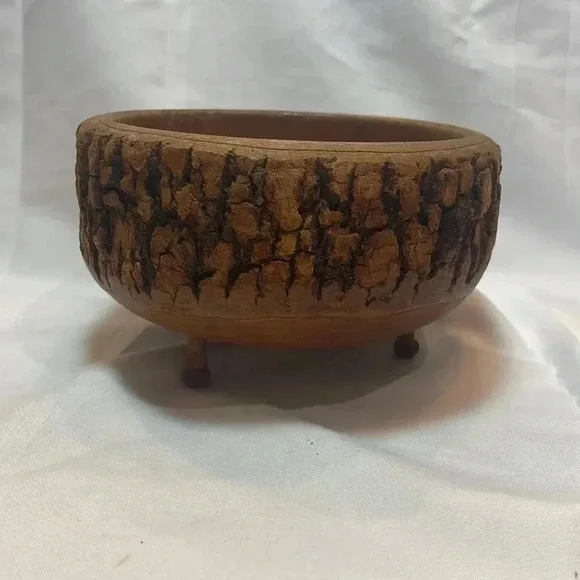 Vintage Wood Tree Bark Nut Bowl with Legs - Picture 1 of 4